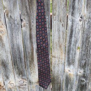 Lands' End Tie Made in the USA Navy Geometric Paisley 100% Silk